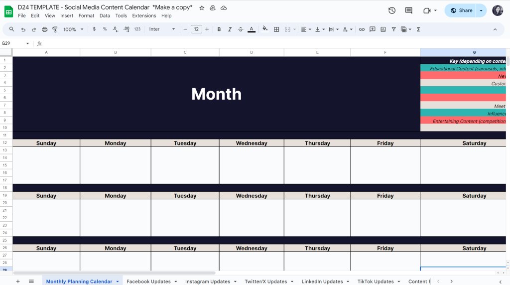 Social media marketing strategy planning schedule template