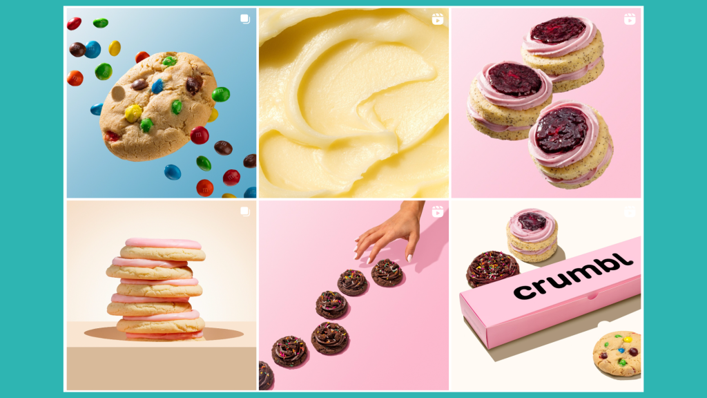 screenshot of crumbl cookies instagram feed showing their visuals