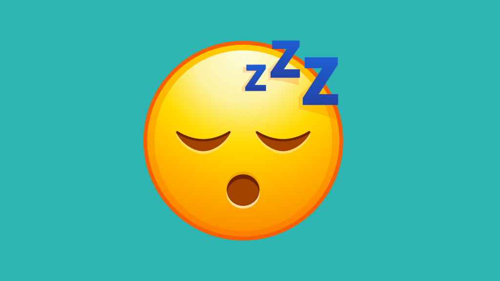 Emoji on teal background showing a sleepy fatigued face