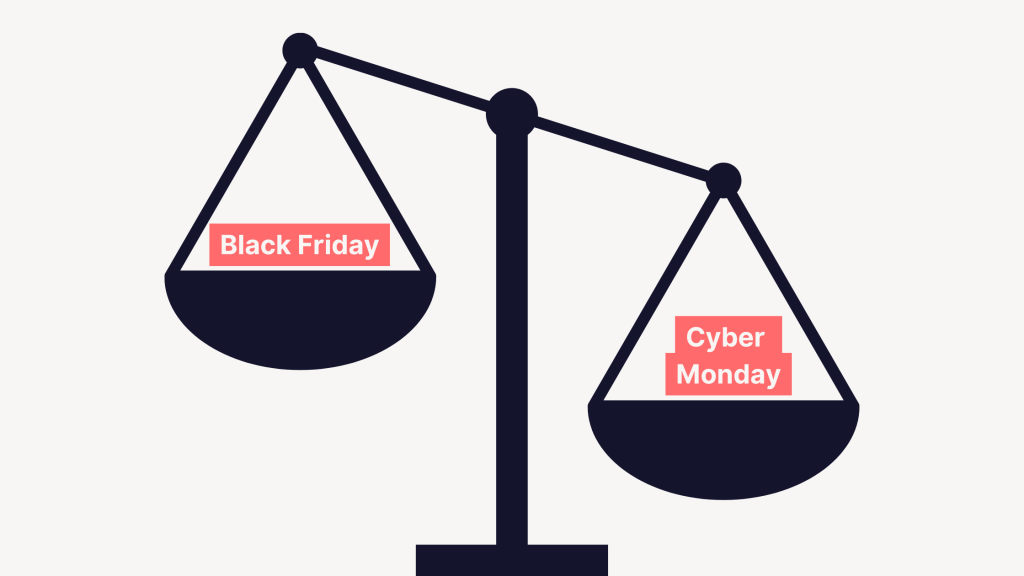 scale graphic showing the weighing up between Black Friday and Cyber Monday